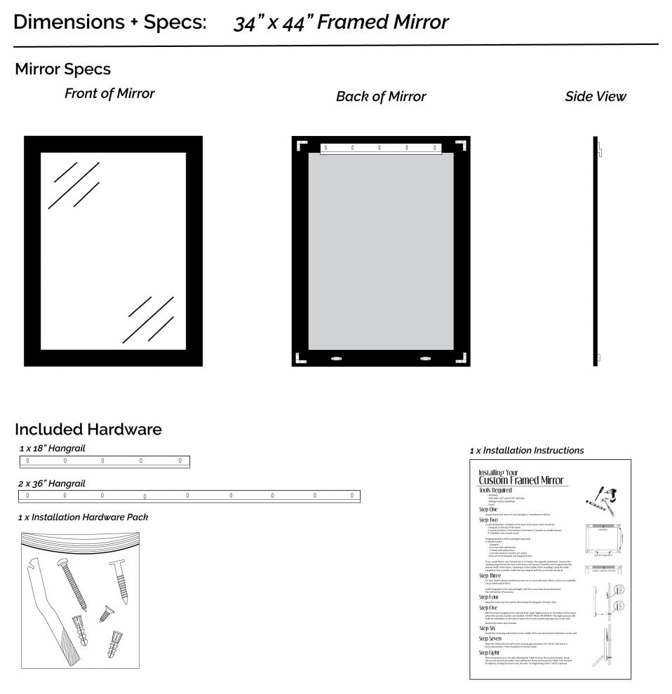 Porter Framed Wall Mirror, Silver, 34"x44"