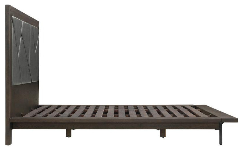 Marquis King Size Platform Bed Frame in Oak Wood with Faux Leather Headboard...