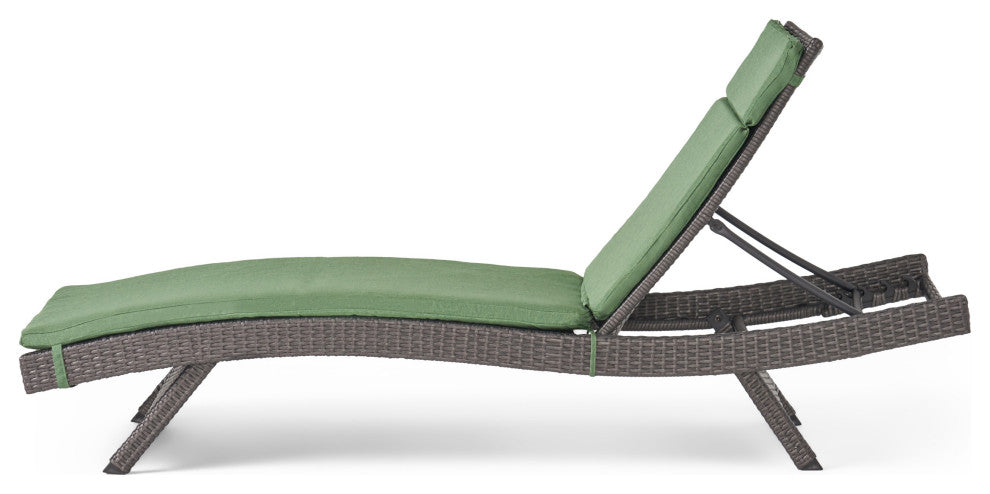 GDF Studio Nassau Outdoor Gray Wicker Chaise Lounge, Jungle Green Cushion