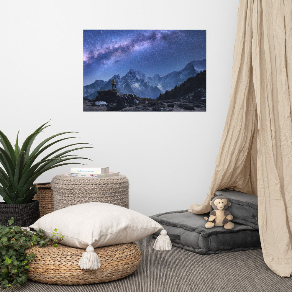 Stone Mountains and Milky Way Night Landscape Photo Loose Wall Art Print, 24" X 36"