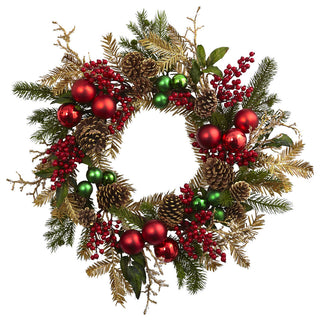 24" Ornament, Pine and Pine Cone Wreath