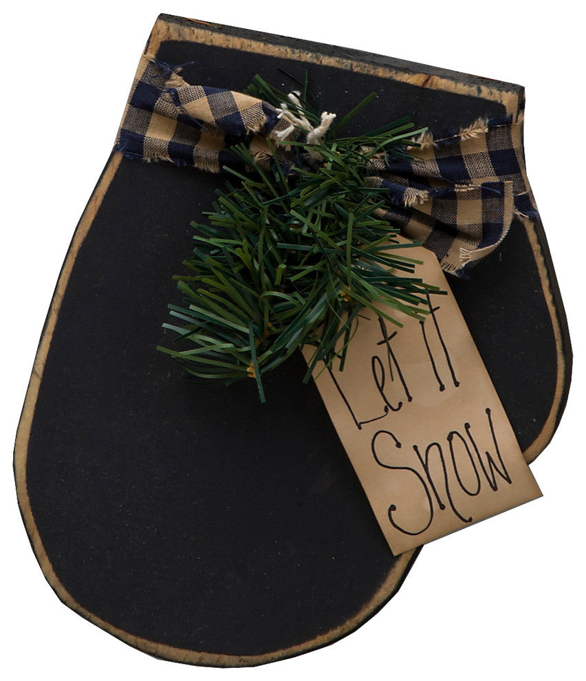 Farmhouse Christmas Hanging Wooden Mitten, Blue