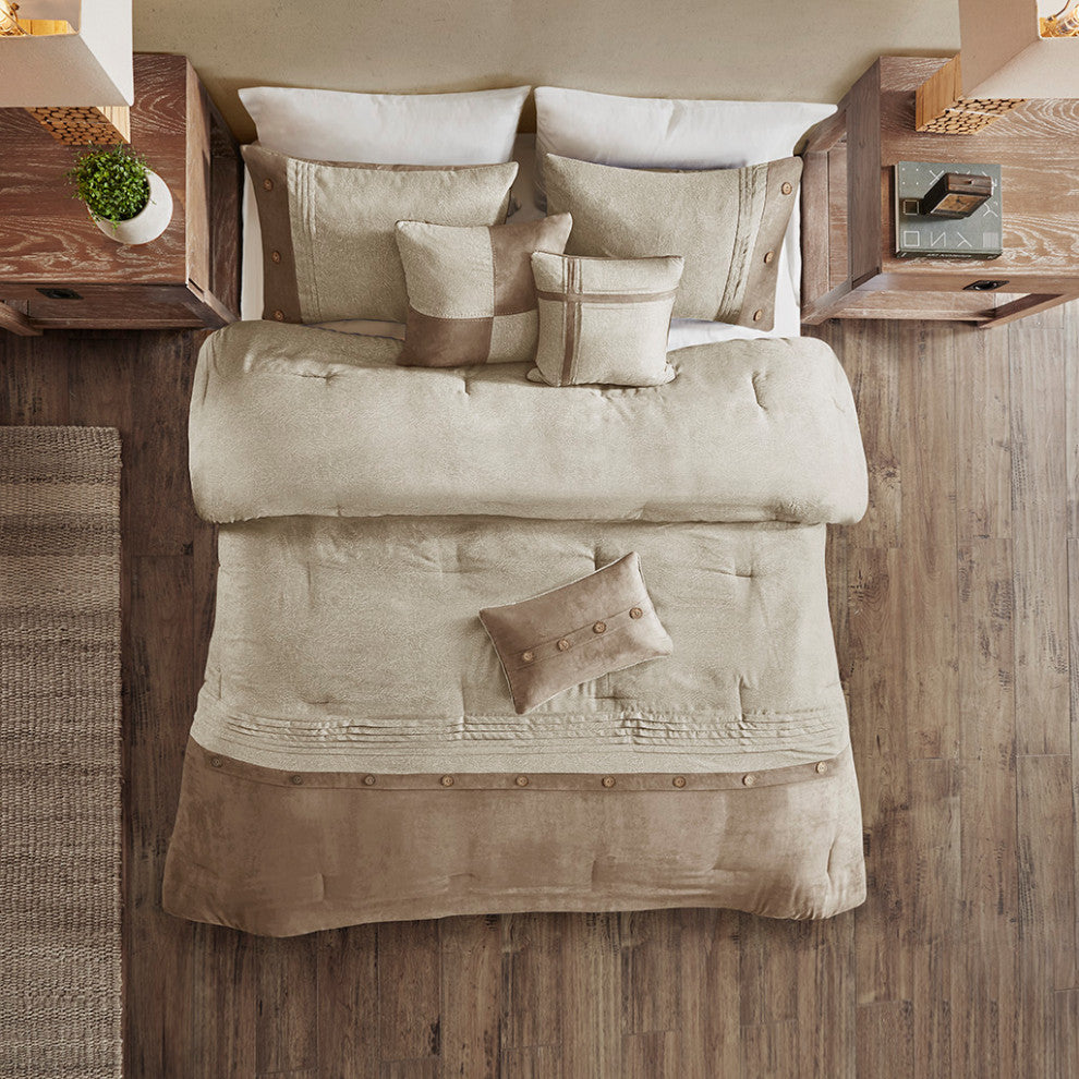 Madison Park Boone Lodge Cabin Microsuede 7-Piece Comforter Set, Taupe, Queen