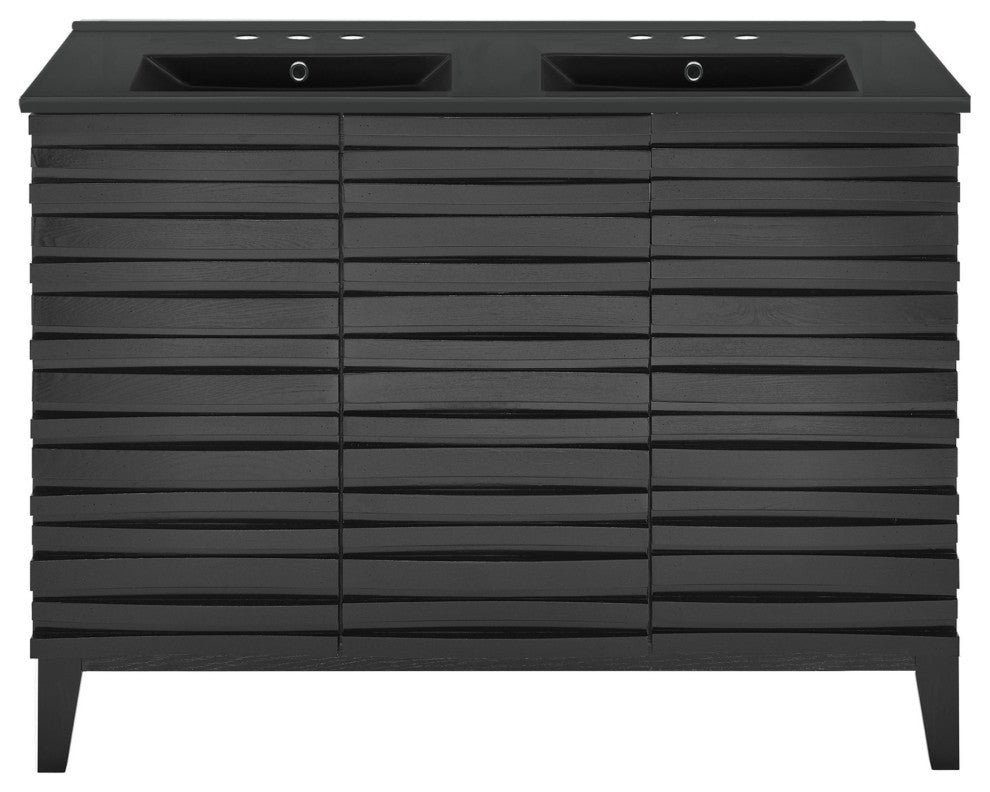 Cascade 48" Black Oak, Bathroom Vanity With Black, 3-Hole Sink Top