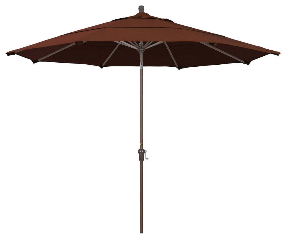 11' Champagne Auto-Tilt Crank Lift Aluminum Umbrella, Sunbrella, Bay Brown