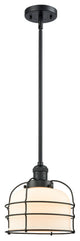 Large Bell 1-Light LED Cage Pendant, Matte Black, Glass: Matte White Cased