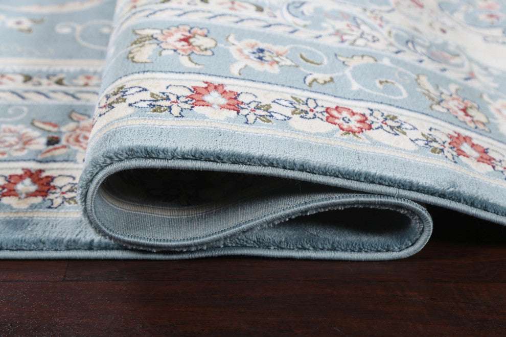 Light Blue Floral Medallion Transitional Turkish Rug Oriental Carpet 8x10