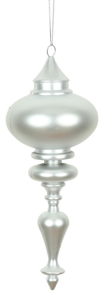 Vickerman N175007D 8" Silver Matte Finial Ornament, Pack of 3, Set of 3