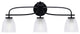 Cavella 3 Light Bath Bar, Matte Black Finish, 5" Clear Ribbed Glass