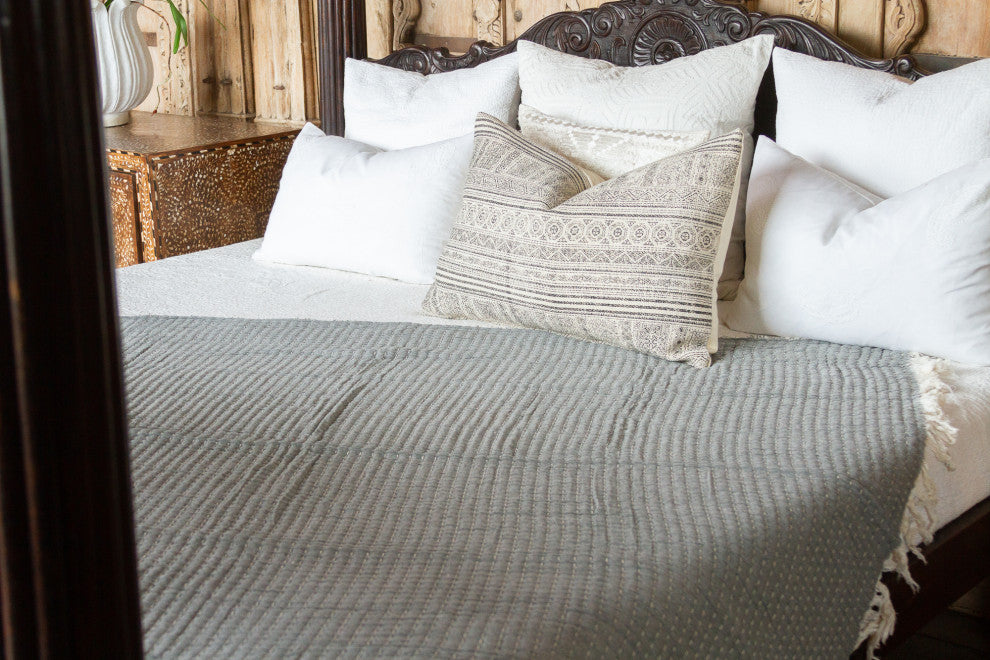 Pewter Quilted Hand-Loomed Cotton Throw