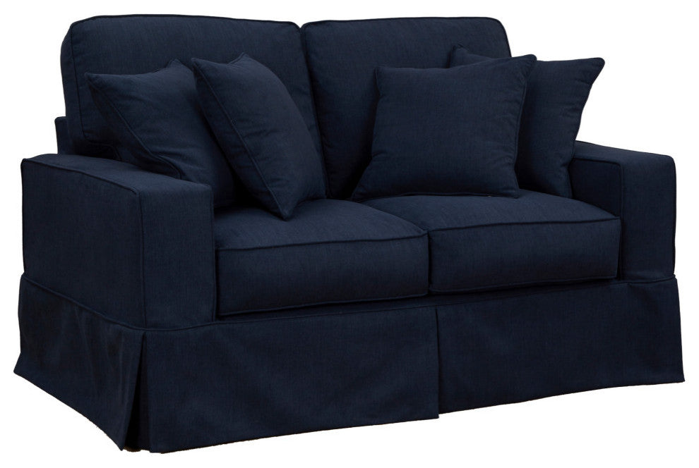 Box Cushion Track Arm Loveseat Fabric Navy Blue