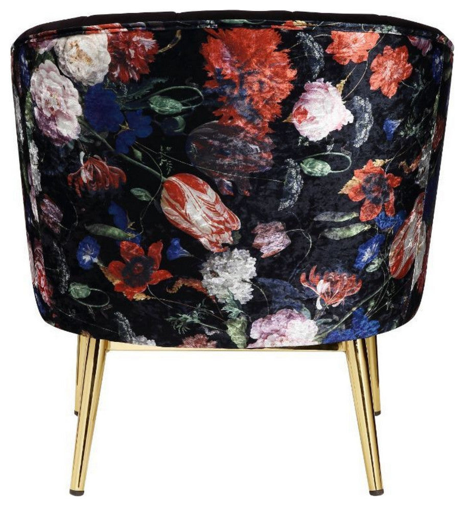 Benzara BM233130 Wooden Accent Chair With Barrel Style Backrest, Black and Gold