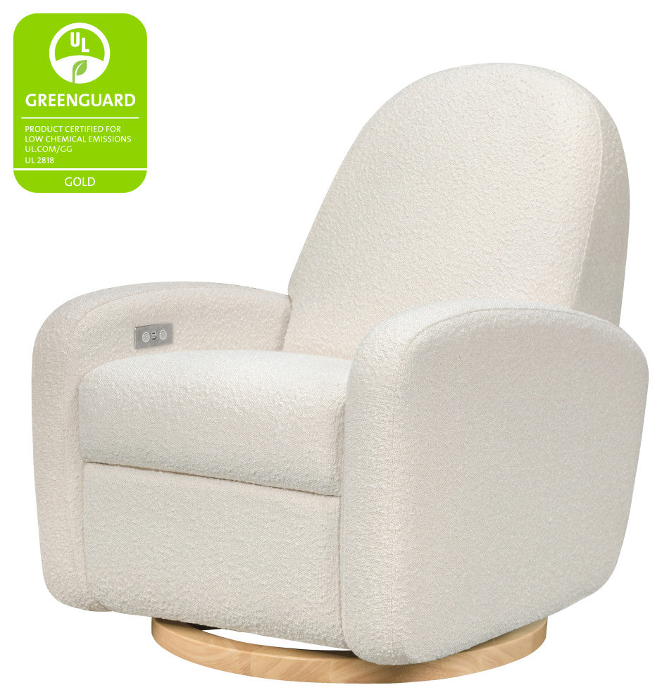 Nami Electronic Recliner and Swivel Glider Recliner, Boucle With USB port, Ivory Boucle With Light Wood Base