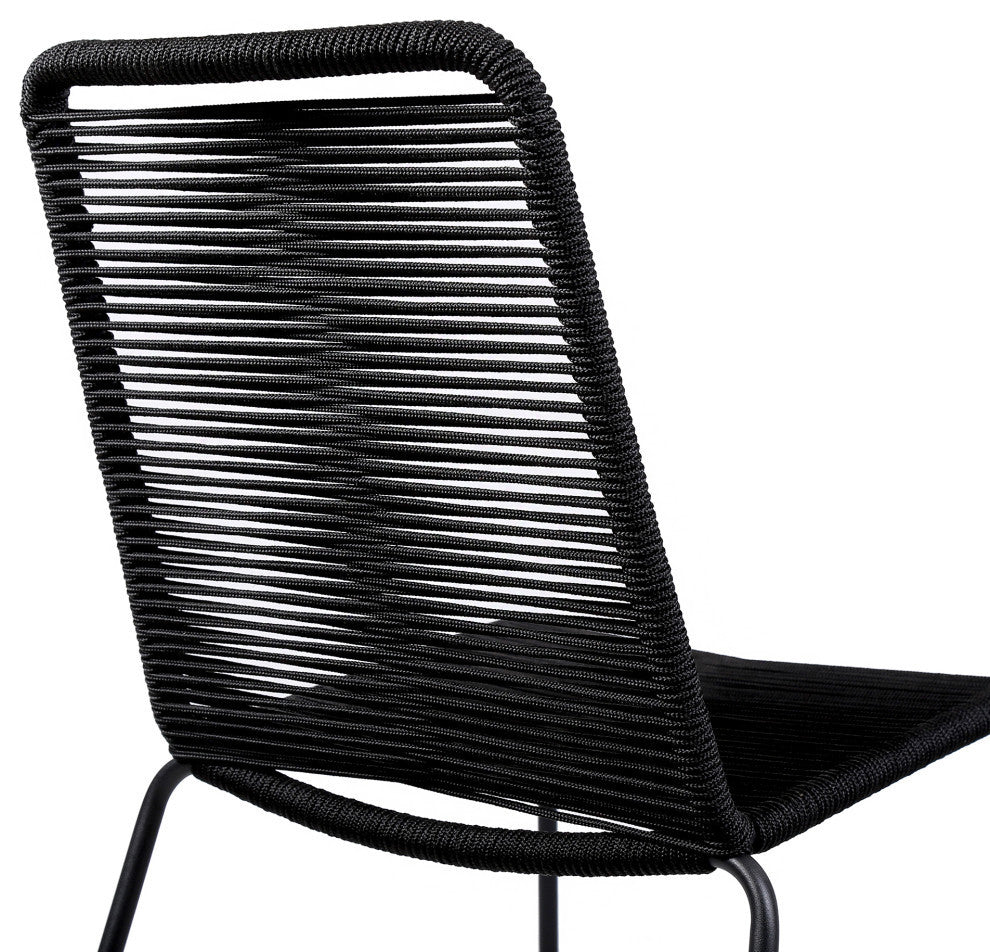 Shasta Outdoor Metal and Black Rope Stackable Dining Chair - Set of 2, Black Rope