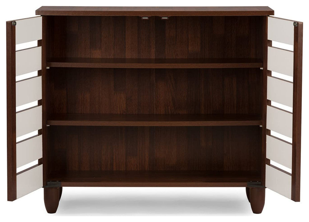 Oak and White 2-Tone Shoe Cabinet with 2 Doors