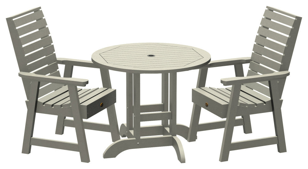 Glennville 3-Piece Round Dining Set, Weathered Acorn, Harbor Gray