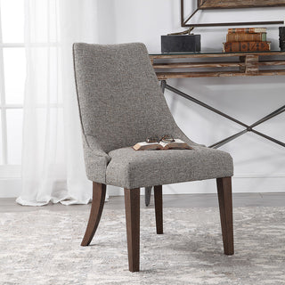 Casual Gray Brown Curved Accent Chair | Dark Exposed Wood Dining Earth Tone