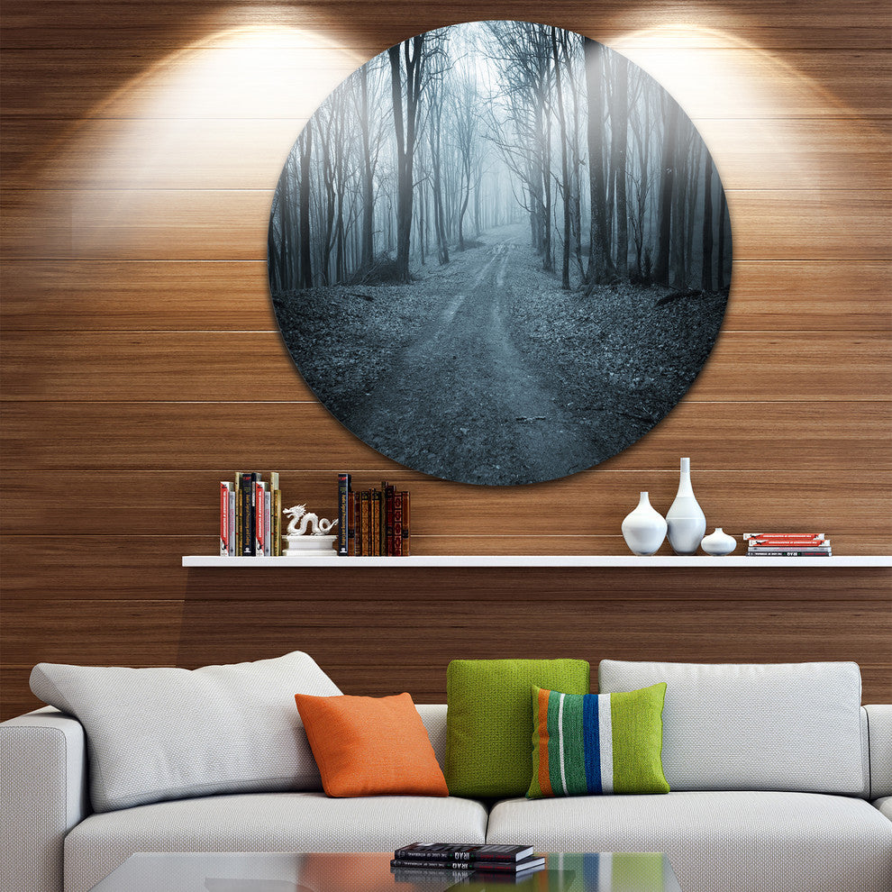 Dark Scary Forest With Fog, Landscape Photography Round Wall Art, 38"