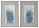 Blue Floral Stems Wall Art, Yellow Flower Framed Painting Print, 2-Piece Set