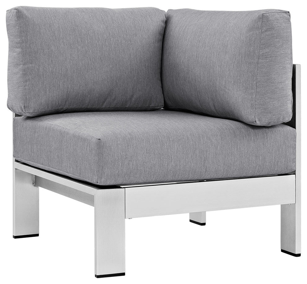Shore Outdoor Patio Aluminum Corner Sofa, Silver Gray