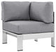Shore Outdoor Patio Aluminum Corner Sofa, Silver Gray