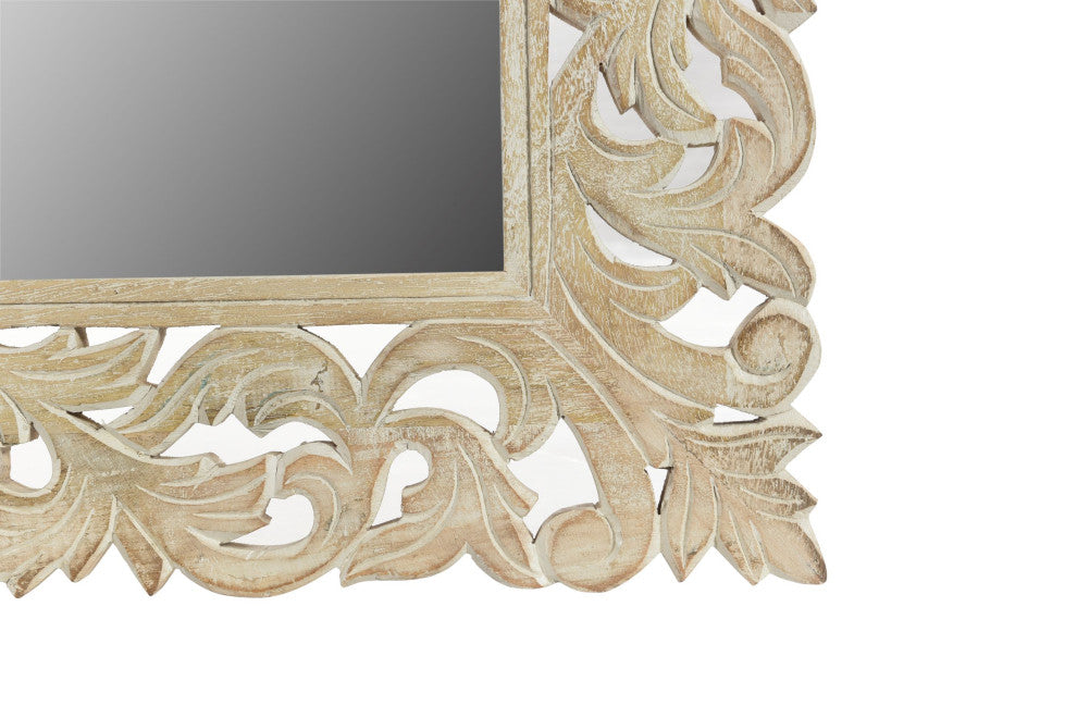 Delaney Carved Mirror, Distressed Off-White