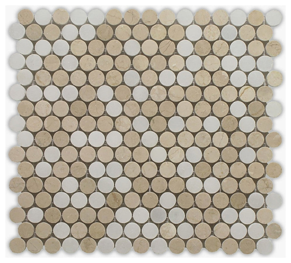 Crema Marfil Honed Multi Penny Round Marble Mosaic