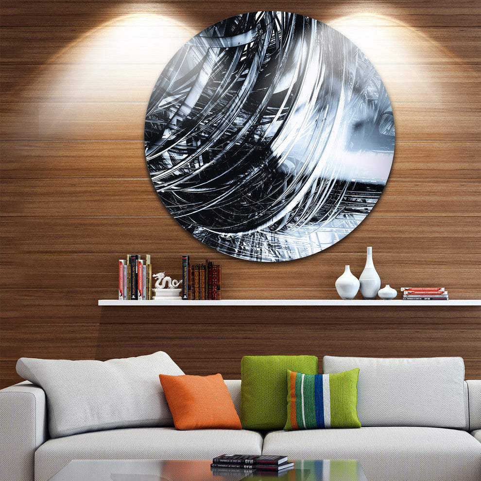 3D Abstract Art Black Spiral, Abstract Digital Disc Metal Artwork, 11"