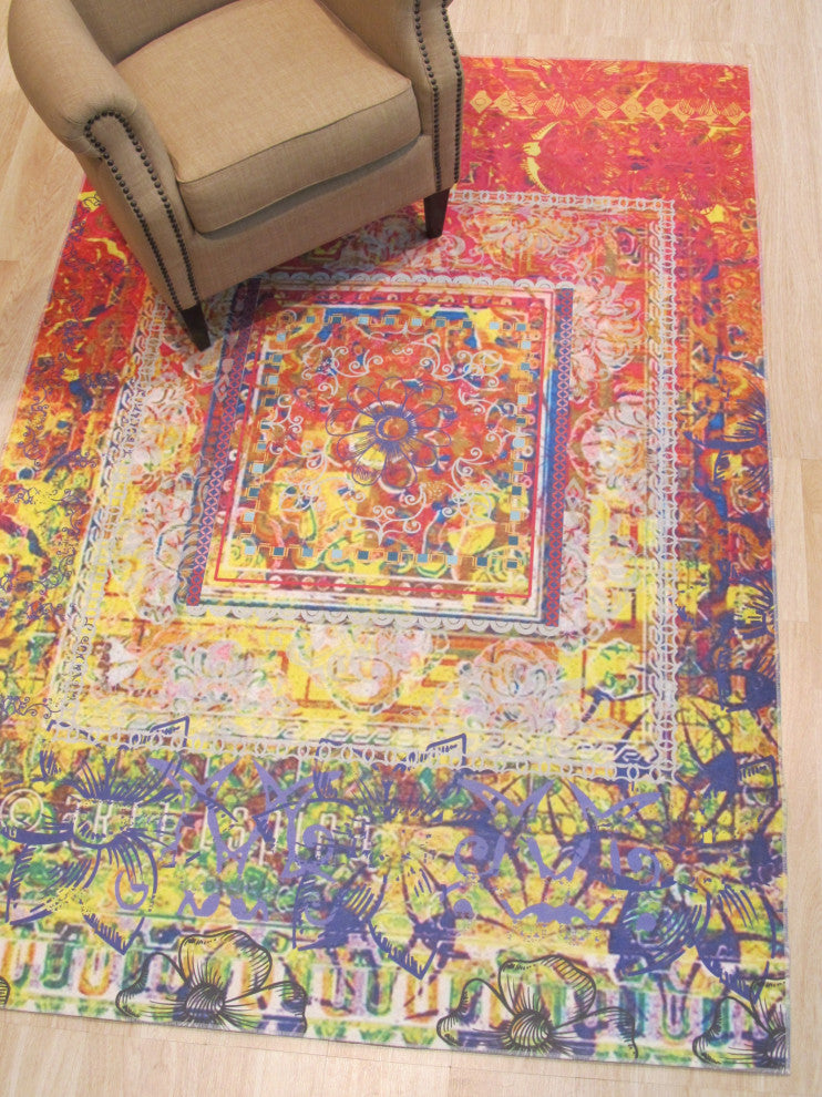 Red Distressed Bohemian Moderno Rug, 4' 4x6' 3