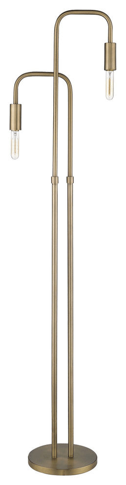 63" Brass Two Light Torchiere Floor Lamp