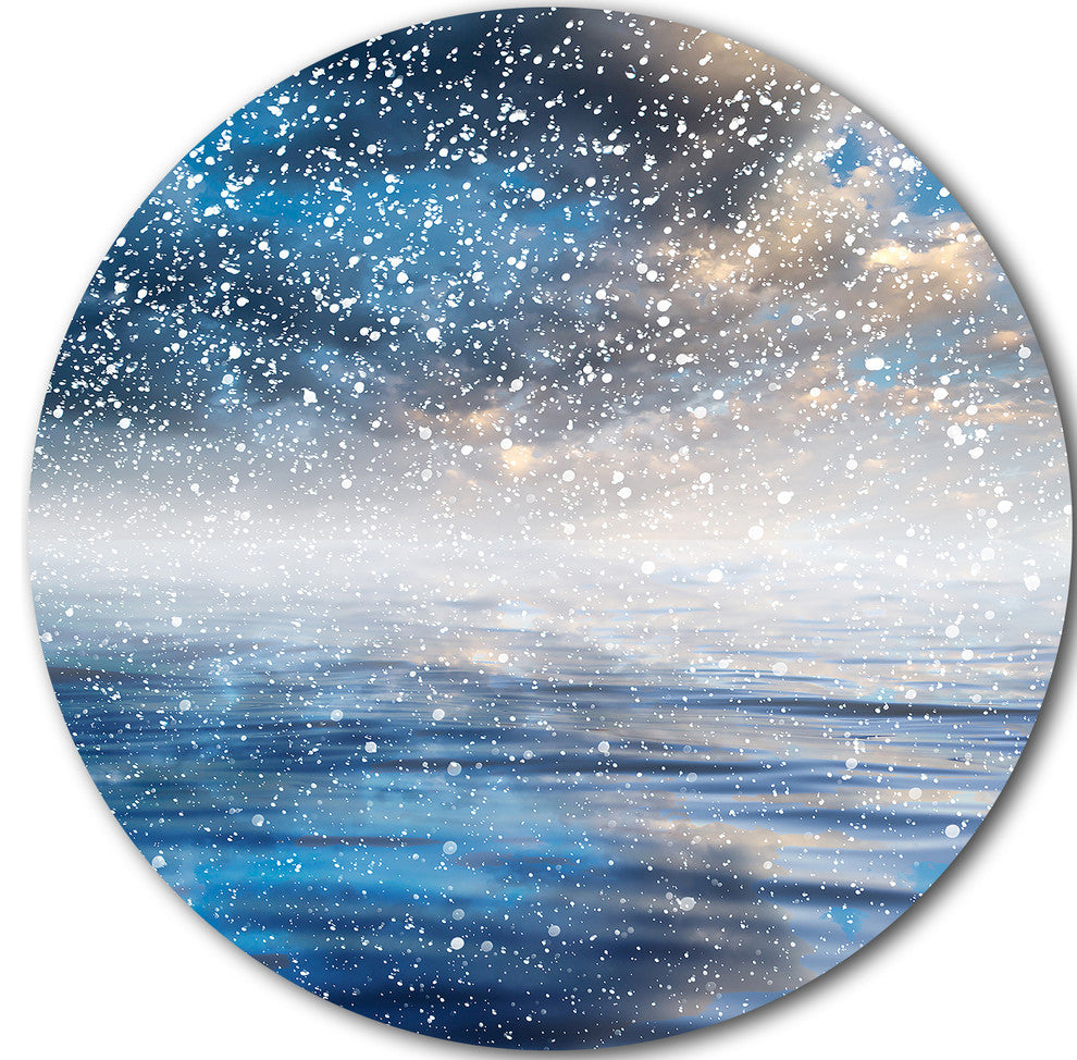 Blue Sky Reflection In The Lake, Skyscape Round Metal Wall Art, 11"