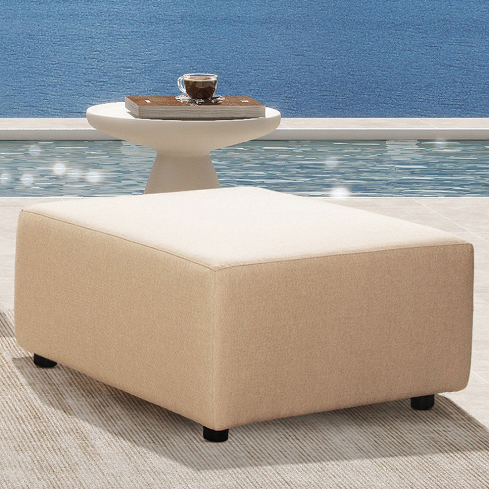 Cleo 30.5" Modular Upholstered Outdoor Patio Ottoman, Almond Beige
