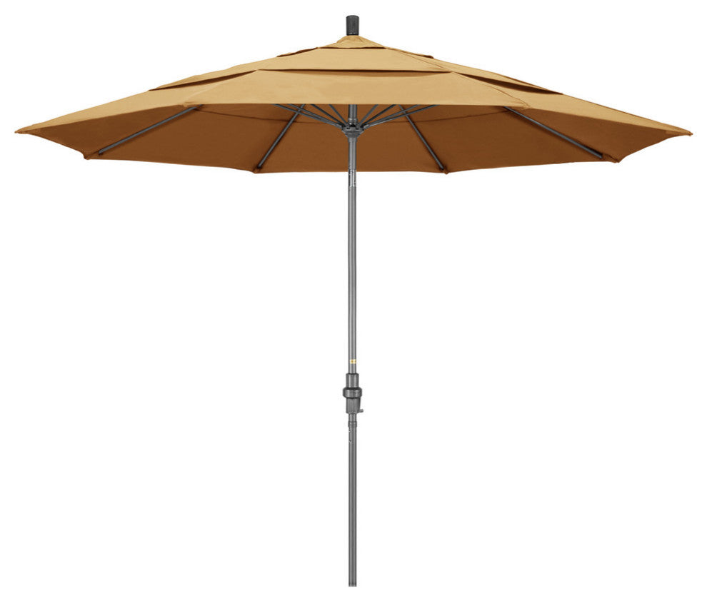 11' Grey Collar Tilt Crank Aluminum Umbrella, Sunbrella, Wheat