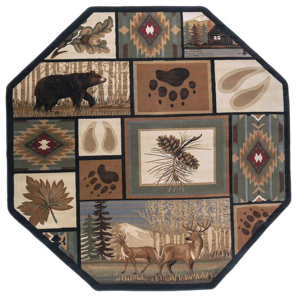 Northern Wildlife Novelty Lodge Multi-Color Octagon Area Rug, 5' Octagon