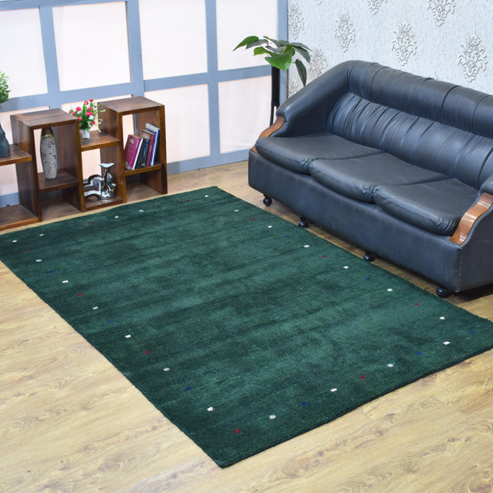 Hand Knotted Loom Silk Mix Area Rug Contemporary Dark Green