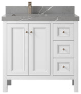 Nashville 36" Left Offset Bath Vanity, White 2" Piatra Gray