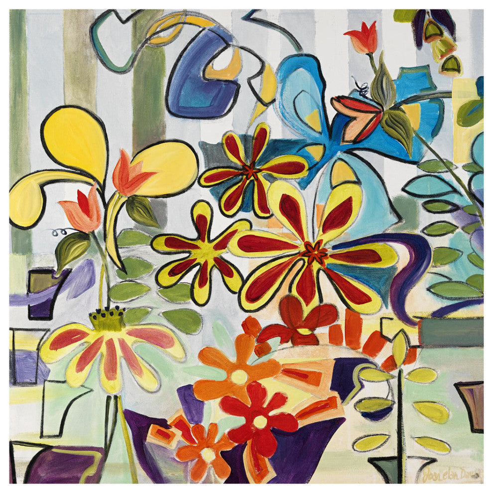 "Happy Snappy Garden" Digital Paper Print by Joan Elan Davis, 38"x38"