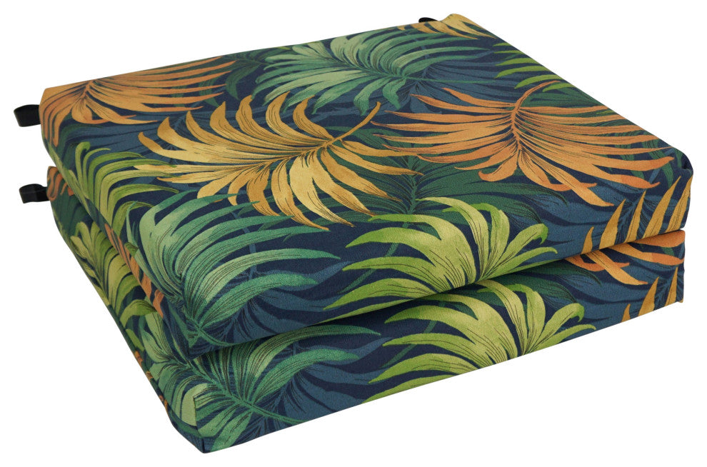 20"X19" Patterned Outdoor Polyester Chair Cushions, Set of 2, Laperta Monsoon