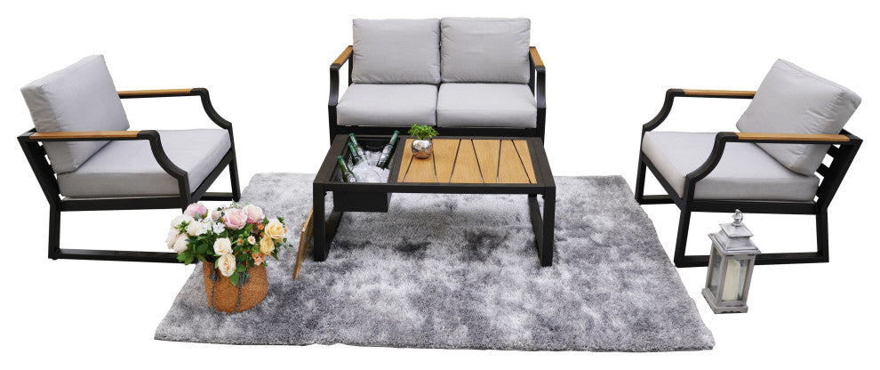 Trouvaille 43.3" Outdoor Patio Rectangular Coffee Table with Ice Box