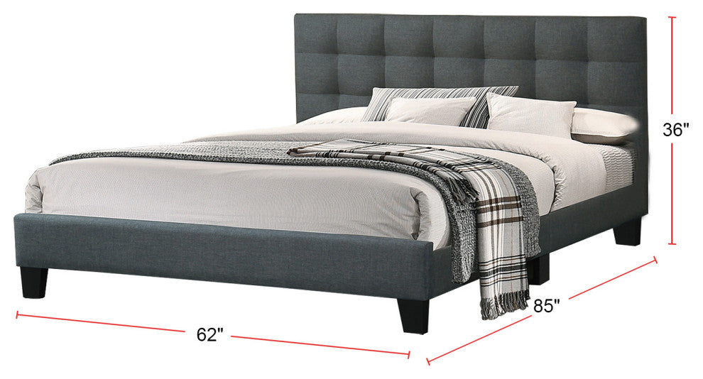 Charcoal Fabric Upholstered Bed, Queen