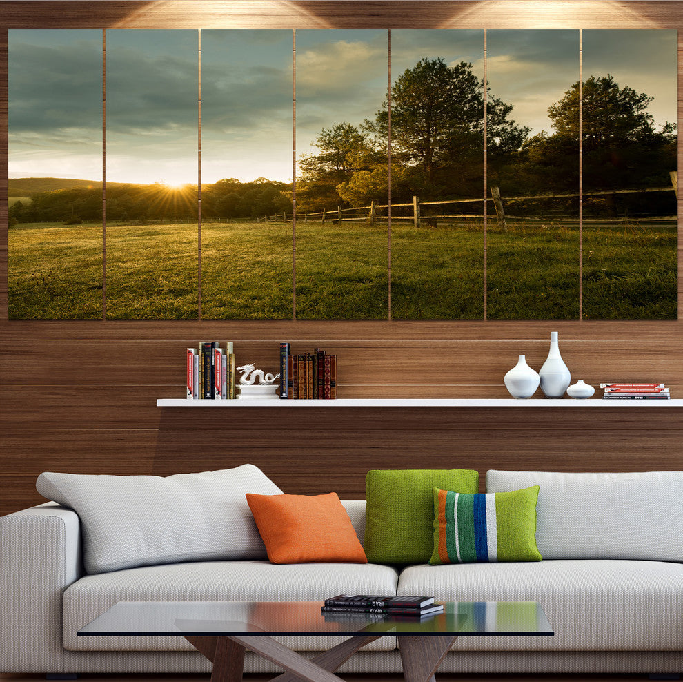 Beautiful Sunrise in the farm, Landscape Canvas Art Print, 83"x32", 7 Panels