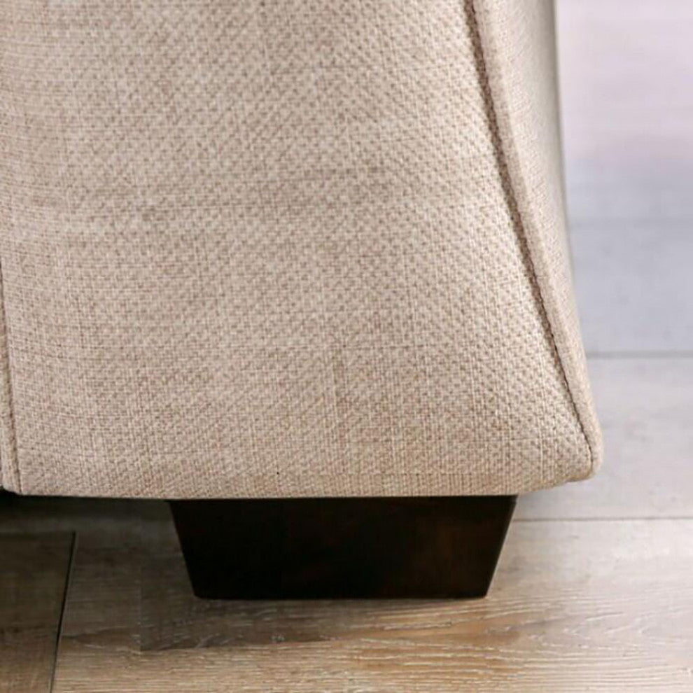 Fabric Upholstered Loveseat With Curved Shelter Arms, Ivory