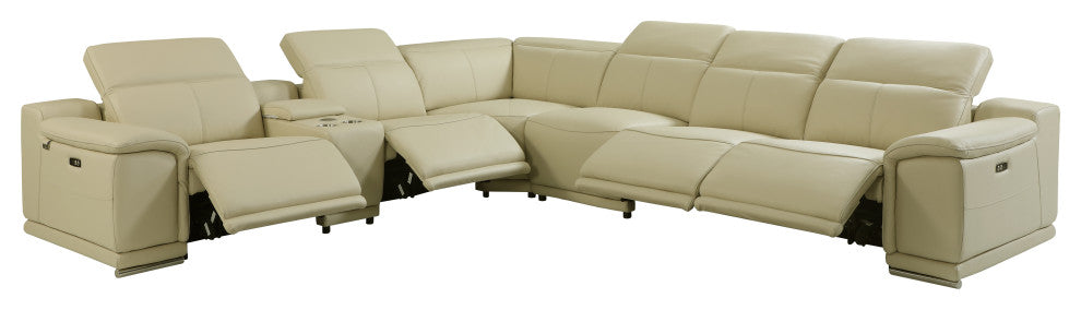 Federico 7-Piece L-Shaped Top Grain Italian Leather Sectional-4 Power Recliners, Beige