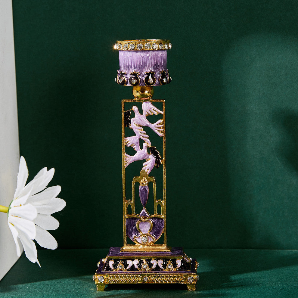 Matashi Shabbat Candlestick Holder(2-Piece Set) Hand-Painted  Pewter(Purple)