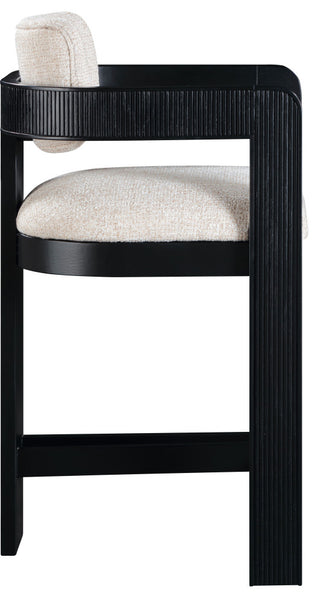 Sacha Upholstered Bar and Counter Stool, Beige, Linen Textured Fabric, Black