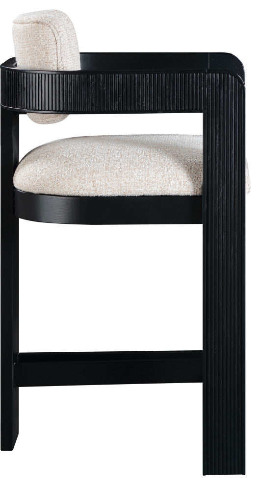 Sacha Upholstered Bar and Counter Stool, Beige, Linen Textured Fabric, Black