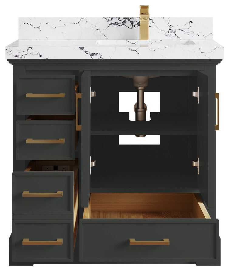 Charlotte 36" Right Offset Bath Vanity in Black Top 2" Viola Night