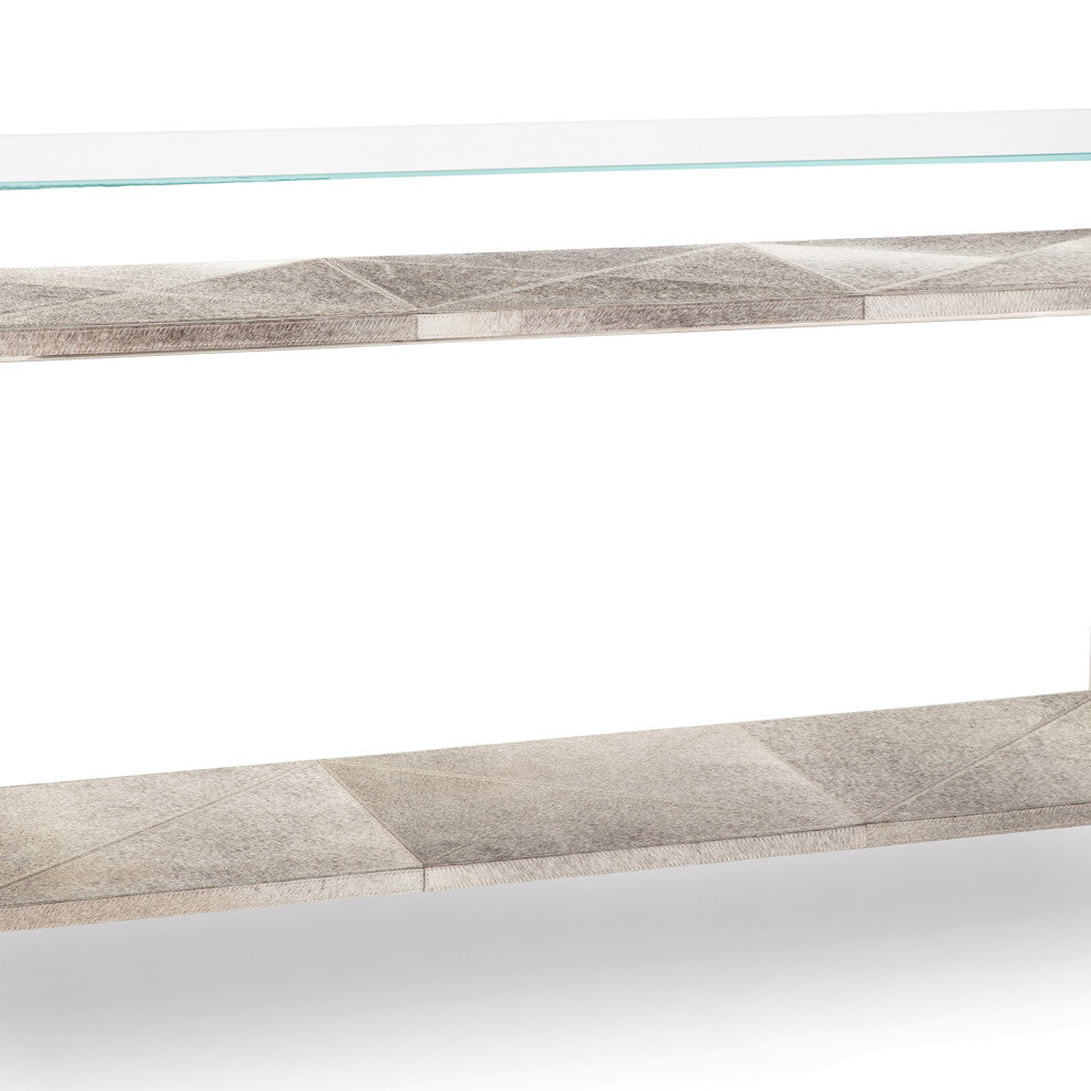 Andres Hair on Hide Console Large, Polished Nickel