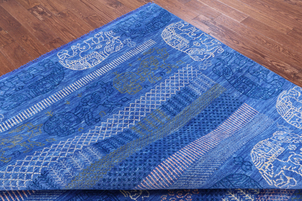 Hand Knotted Persian Gabbeh Elephant Design Wool Rug 8' 2" X 10' 2" - Q13611