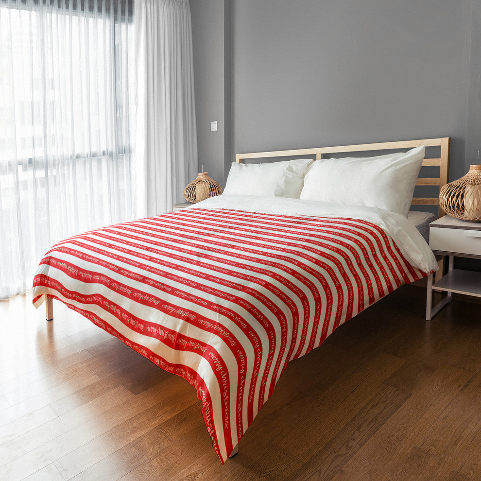 Merry Christmas Stripes King Brushed Poly Duvet Cover